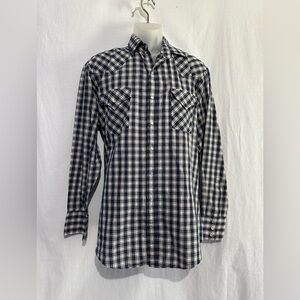 Fly Plains Classic Navy Checkered Pearl Snap Shirt Large Tall